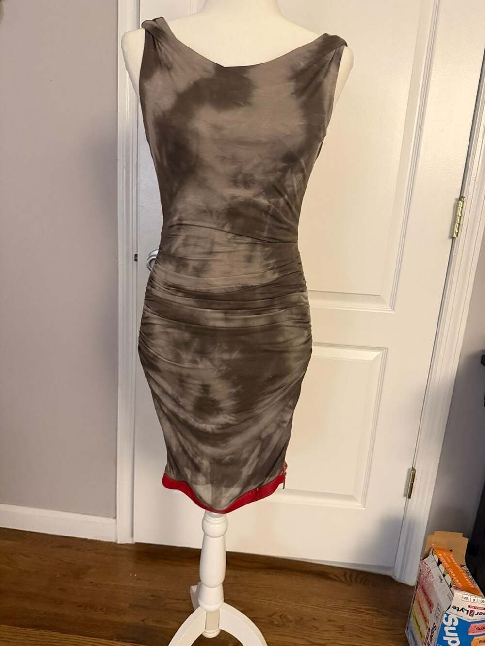 Stella & Jamie Ruched Mesh Bodycon Dress with Red Zipper Accent Size Small